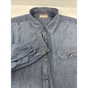 Wrangler Authentics Mens‎ Chambray Long Sleeve Button Up Shirt Blue 2XL